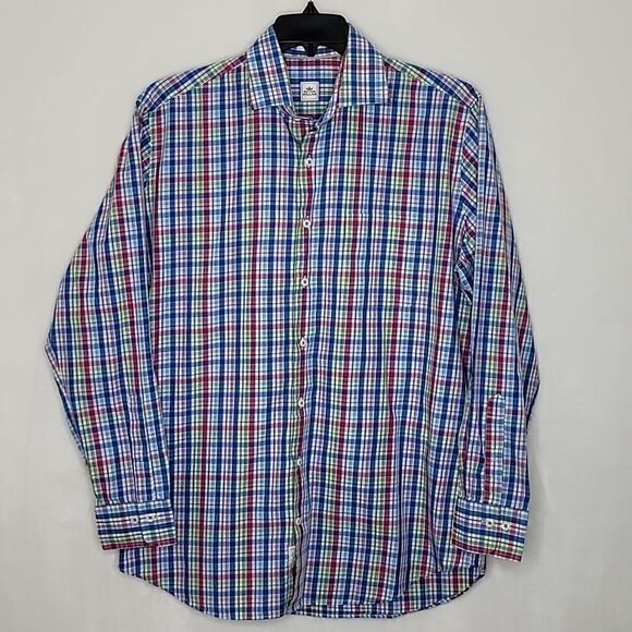 Peter Millar Madras Plaid Button Down Dress Shirt Size Large - Picture 1 of 9